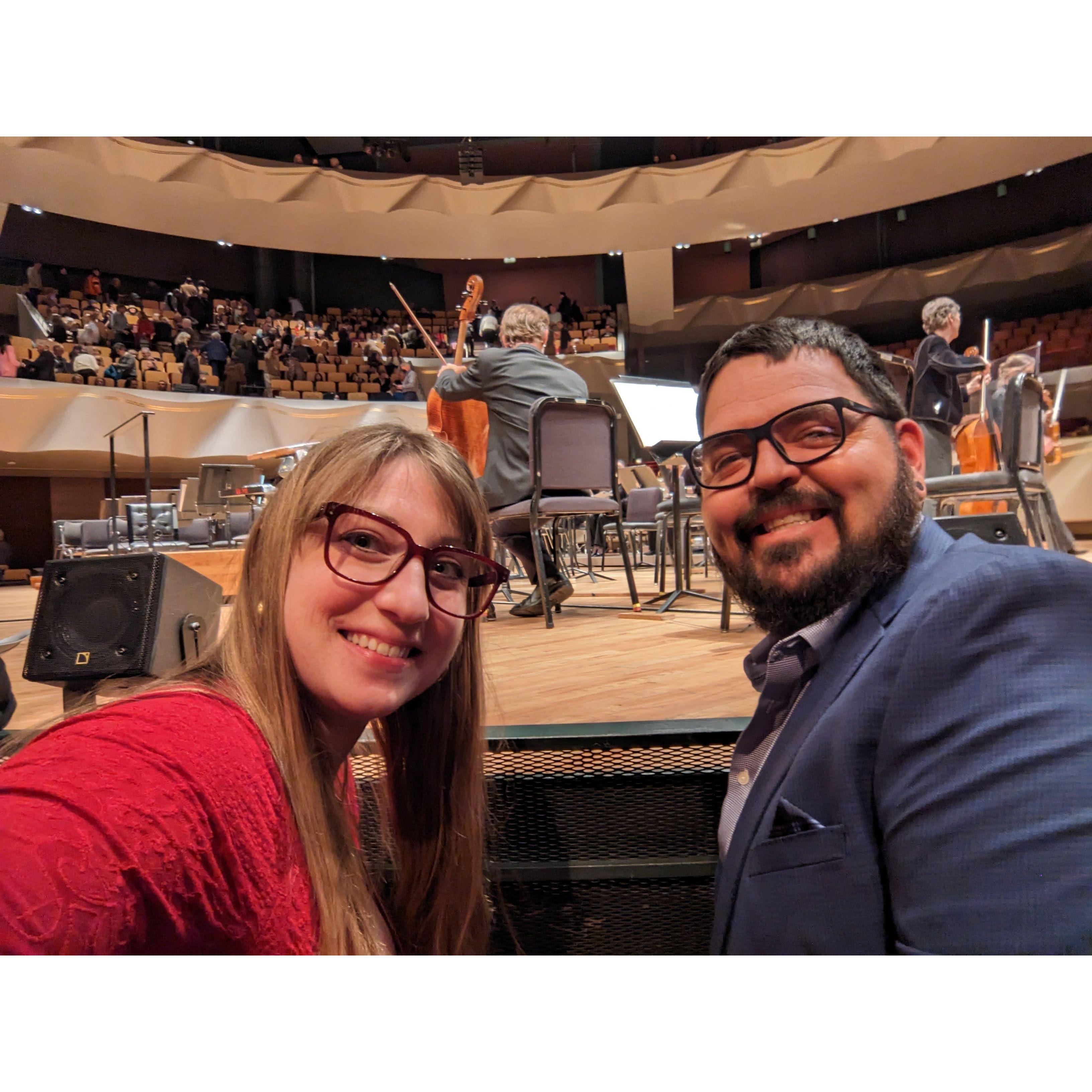 The first dating anniversary trip to Colorado. He surpised her with tickets to a Josh Bell concert