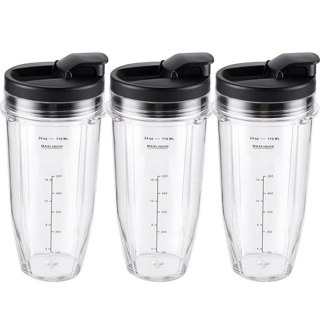 Ninja Blender Cups Replacement 24oz – Compatible with Ninja BN401, BL450, BL456, BL480, BL2012, BN751, BN801, SS101, SS151 – 3 Pack with To-Go Lids
