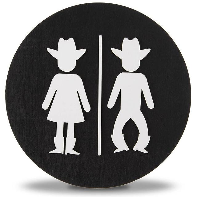 Western Bathroom Decor Funny Bathroom Door Signs,3D cowboy cowgirl Shiplap Signs,Farmhouse Decoration Plaque for Bathroom Wall Art,Modren Rustic Decor for Toilet Restroom Shelf