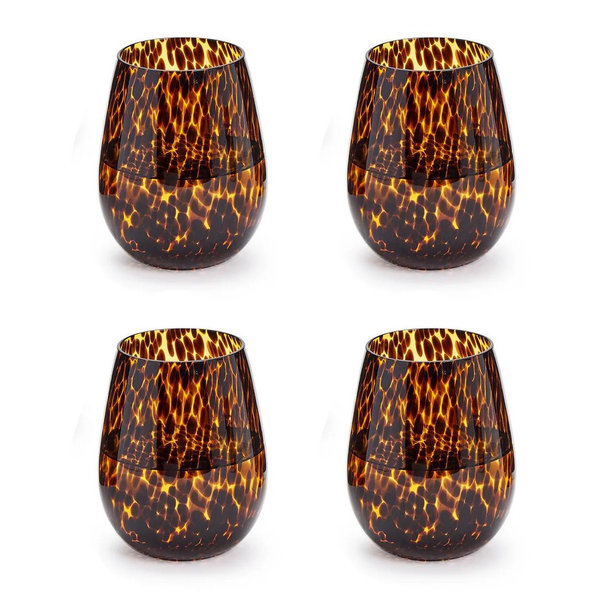Tortoise Print Stemless Wine Glass, Set of 4