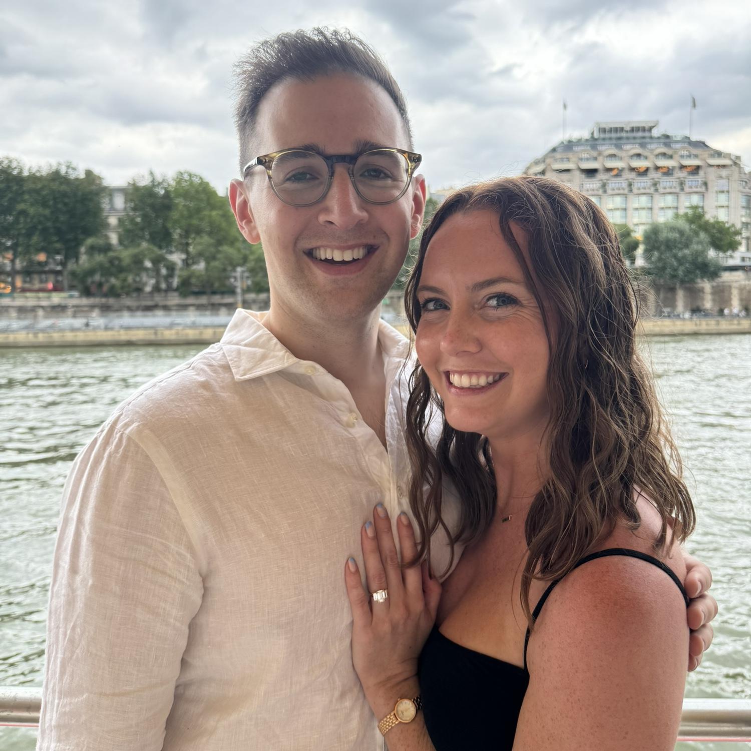 Seine River, Paris - a celebratory boat cruise of the newly engaged couple. Not pictured: Kacey, Delaney’s sister and Liz, Delaney’s close friend who helped Adam cover up this surprise.