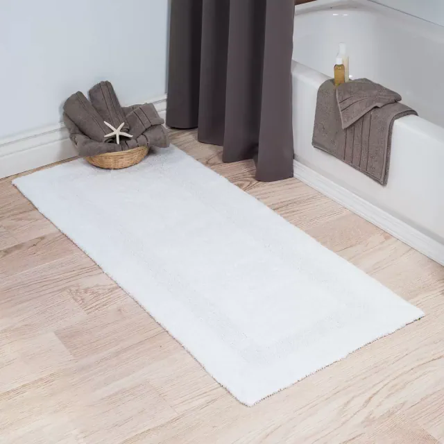 Hastings Home Plush 100% Cotton Bath Mat - Long Bathroom Runner- 60" x 24", White
