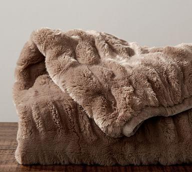 Ruched Faux Fur Throw - Taupe