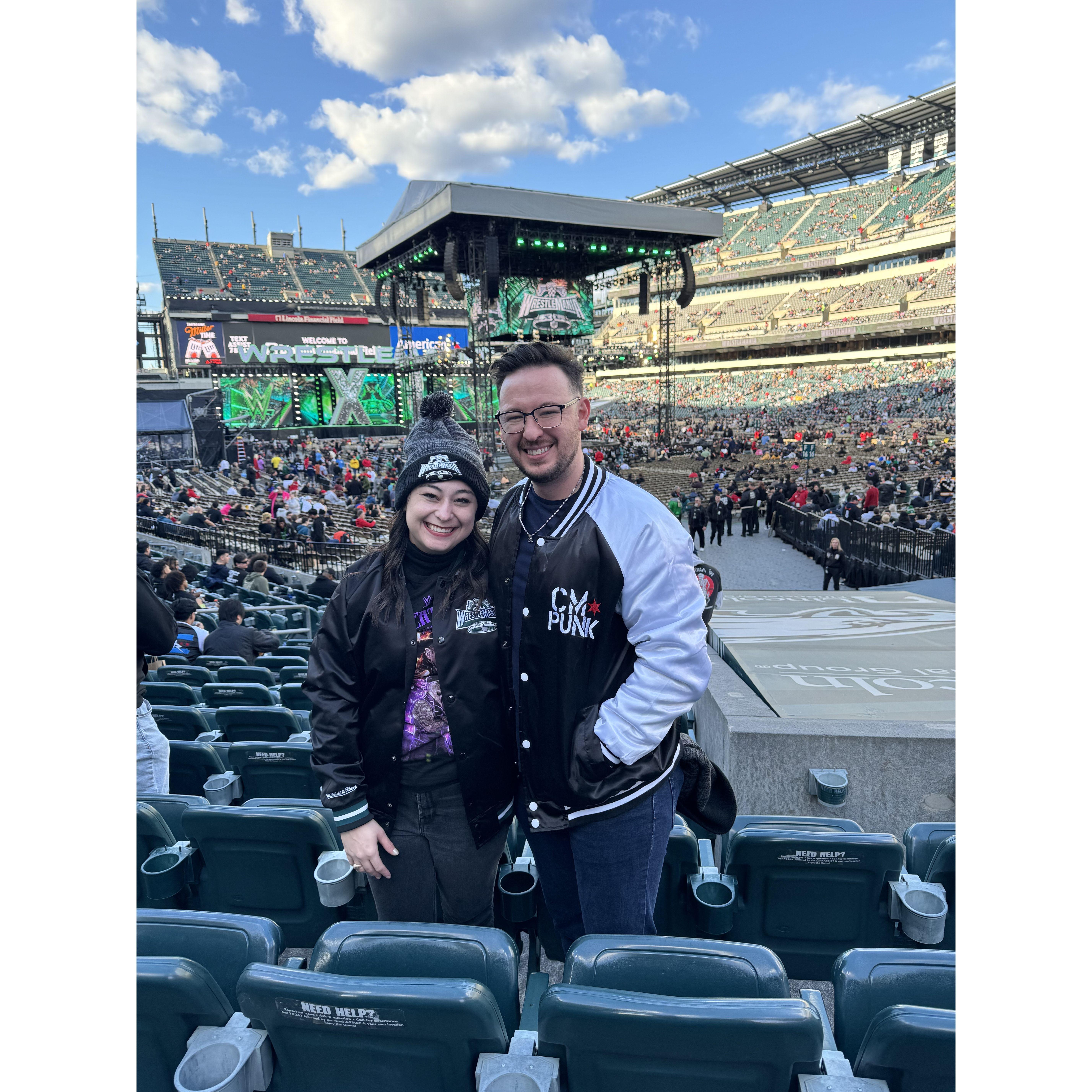 On our second date, Jorge introduced me to the wonderful world of WWE. We are both now huge fans, and watch every week together! We had the chance in April 2024 to go to Wrestlemania in Philadelphia.