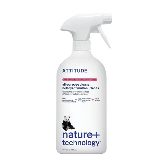 ATTITUDE All Purpose Cleaner Spray, EWG Verified, Vegan, Made with 94% Plant-Based Ingredients, Streak-Free for Kitchen, Bathroom, Glass & More, Pink Grapefruit Scent, 27.1 Fl Oz