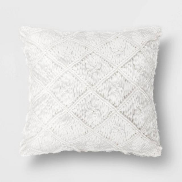 Square Heathered Macrame Pillow White - Opalhouse™
