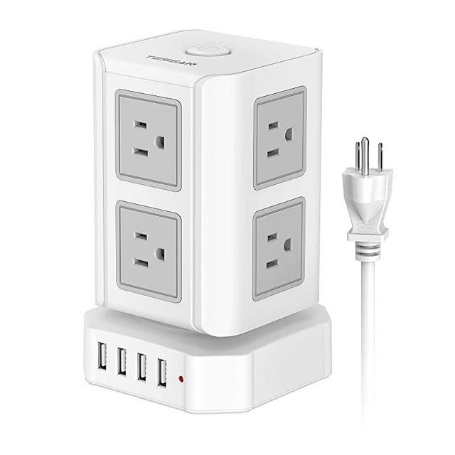 Power Strip Tower TESSAN Surge Protector 8 Outlets 4 USB Ports, Extension Cord 10 ft, Multiple Outlet Plug Charging Station, Overload Protection for Home, Office, School