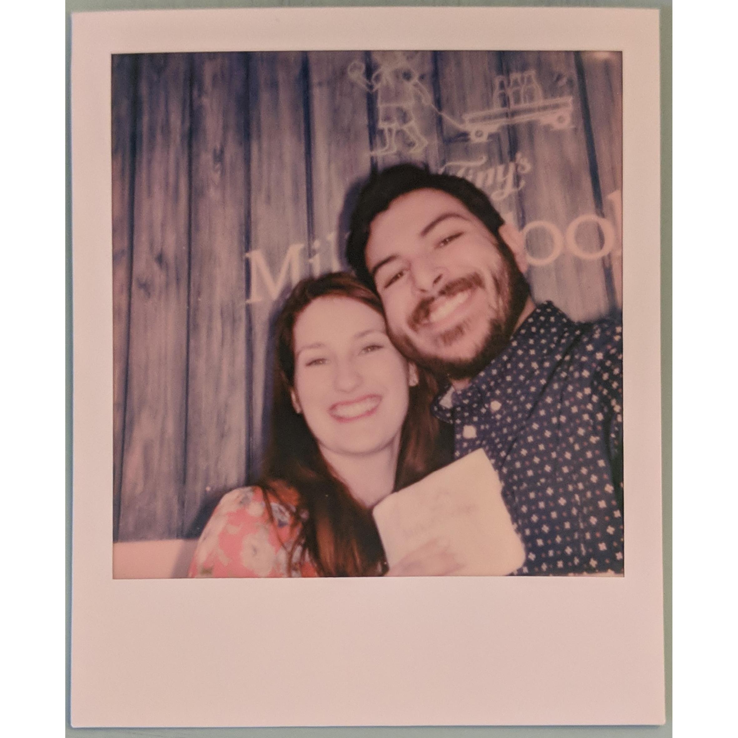 Engagement polaroid at Milk & Cookies