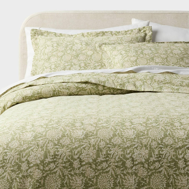 Full/Queen Casual Textured Cotton Printed Duvet Cover and Sham Set Green - Threshold™