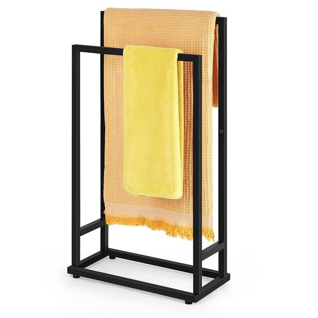 Free Standing Towel Rack 2 Tier Towel Holder Stand Small Hand Towel Drying Rack Black Towel Blanket Racks for Bathroom Laundry Room Bedroom Pool (Matte Black)