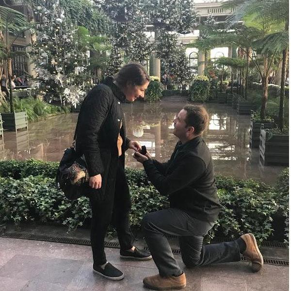 Evan proposing at Longwood Gardens