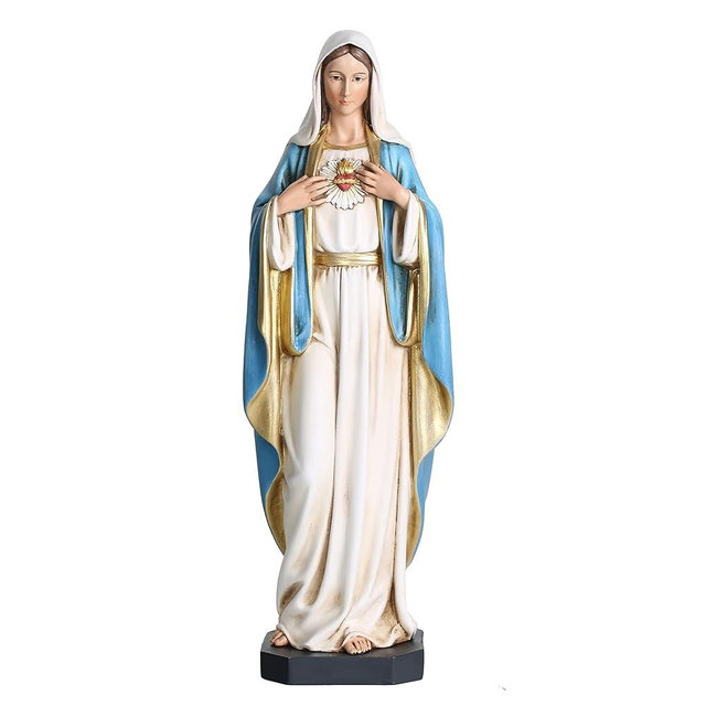 BC Catholic Immaculate Heart of Mary Statue, 10" H Blessed Holy Mother Virgin Mary Figure for Altar, Devout Home Decor, Religious Gifts to Mom, Hand Painted Renaissance Sculpture by Buildclassic