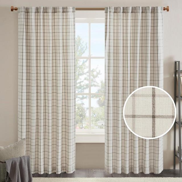 Madison Park Anaheim Cabin Plaid Curtain Window, Thermal Insulated Fleece Lining, Living Room Decor Light Blocking Drape for Bedroom, 1-Single Panel Pack, 50" x 95", Rod Pocket, Natural