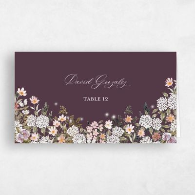 Dark Plum, Purple Wedding Place Card - Garden Gate