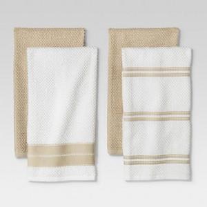 4pc Kitchen Towel Tan/White - Threshold™