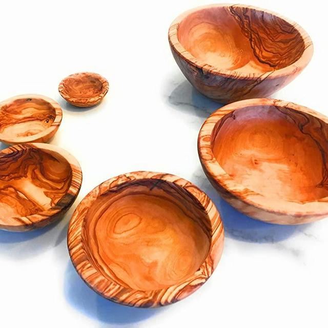 ORCHARD HARDWOODS Artisan Olive Wood Serving Bowls- Nesting Set of 6 Bowls. Unique Handmade Decorative Serve-ware for Fruit, Salad, Snacks, Condiments, Any Food. Small Mini Bowl 2.5" to Large 5.5-6.5"