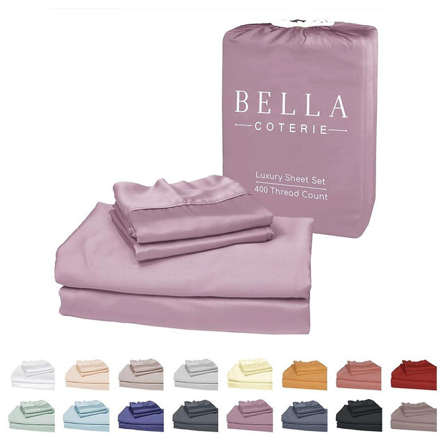 Bella Coterie Luxury Bamboo Viscose Cal King Size Sheet Set | 100% Organically Grown | Ultra Soft | Cooling for Hot Sleepers | 18" Deep Pocket [Lilac]