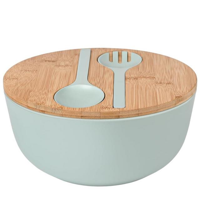 LOVYANXUE Bamboo Fiber Salad Bowl with Servers Set Large 9.8inches Nature Bamboo Mixing Bowl with Servers with Lid Spoon and Fork for Fruits,Salads and Vegetables