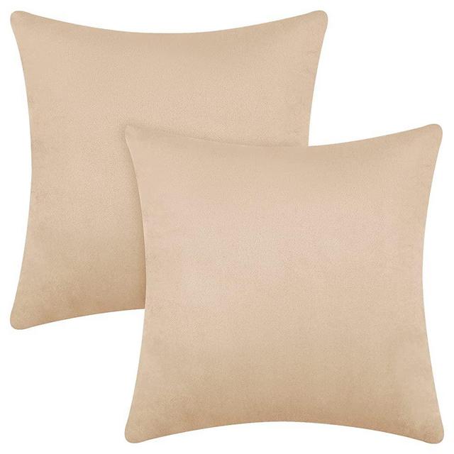 Yastouay 2 Pack Throw Pillow Covers, Khaki Decorative Pillow Covers, Solid Sofa Pillows, Soft Velvet Pillow Case, Square Accent Cushion Covers for Sofa Couch Bed Chair, 18 x 18 Inches