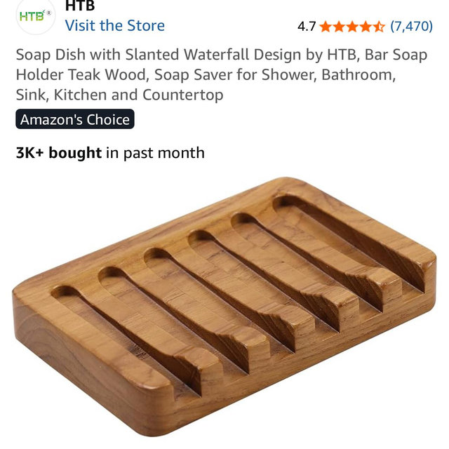 Soap Dish with Slanted Waterfall Design by HTB, Bar Soap Holder Teak Wood, Soap Saver for Shower, Bathroom, Sink, Kitchen and Countertop