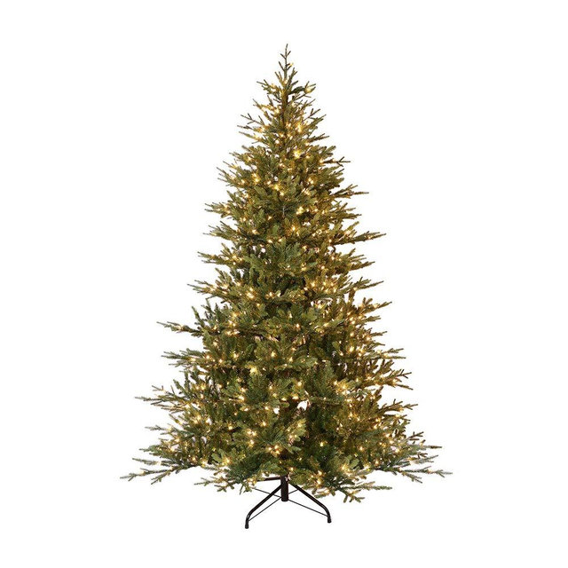 Puleo International 7.5 Foot Pre-Lit Balsam Fir Artificial Christmas Tree with 800 Warm White LED Lights, Green