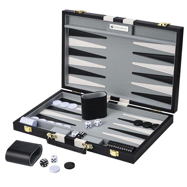 Get The Games Out Backgammon Set, Classic Board Game Case, 2 Players, Includes Strategy & Tip Guide, Perfect for Parties and Family Game Nights - Large, Black
