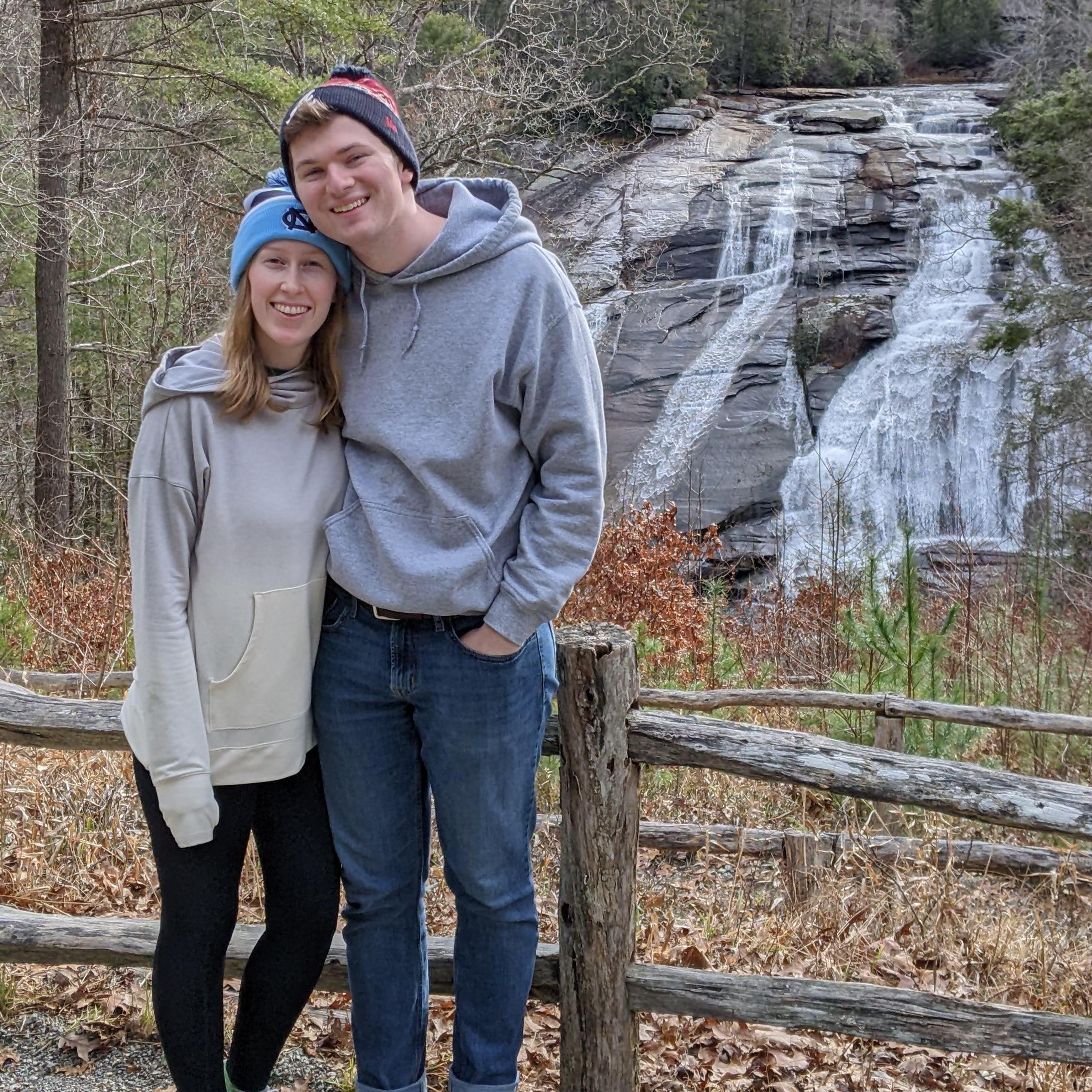 Taken in Dupont State Forest, which was a frequent hiking spot for Brighton's family growing up. When Brighton tried to introduce Sarah to the falls, she had already been with HER family on a visit!