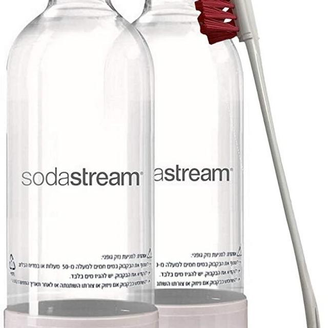 Sodastream 2 Pack White Premium Soda Water Bottles Bundle with Kidscare Extendable Brush Soda Stream