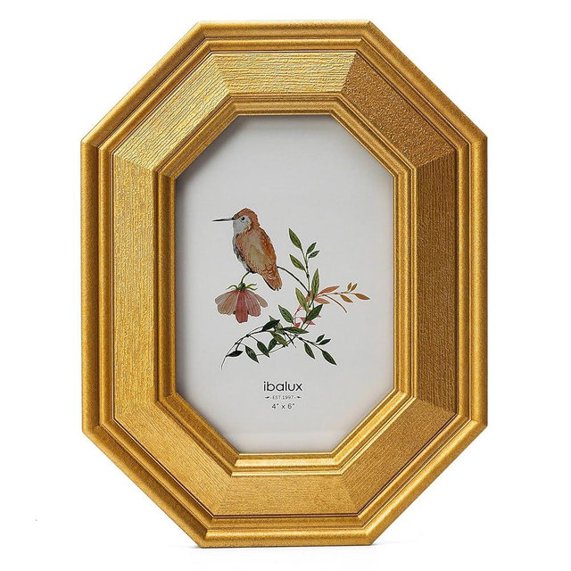 ibalux 4x6 Picture Frame Photo Frame, Made of Solid MDF Wood with Real Glass, Vertical and Horizontal for Wall Hanging or Vertical for Tabletop, Antique Ornate Octagon Frame with Unique Profile, Gold