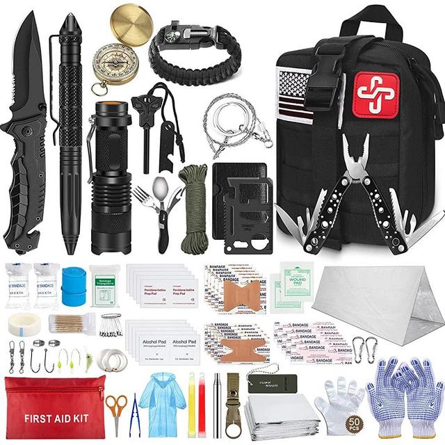 152Pcs Emergency Survival Kit and First Aid Kit, Professional Survival Gear Tool with Tactical Molle Pouch and Emergency Tent for Earthquake, Outdoor Adventure, Camping, Hiking, Hunting