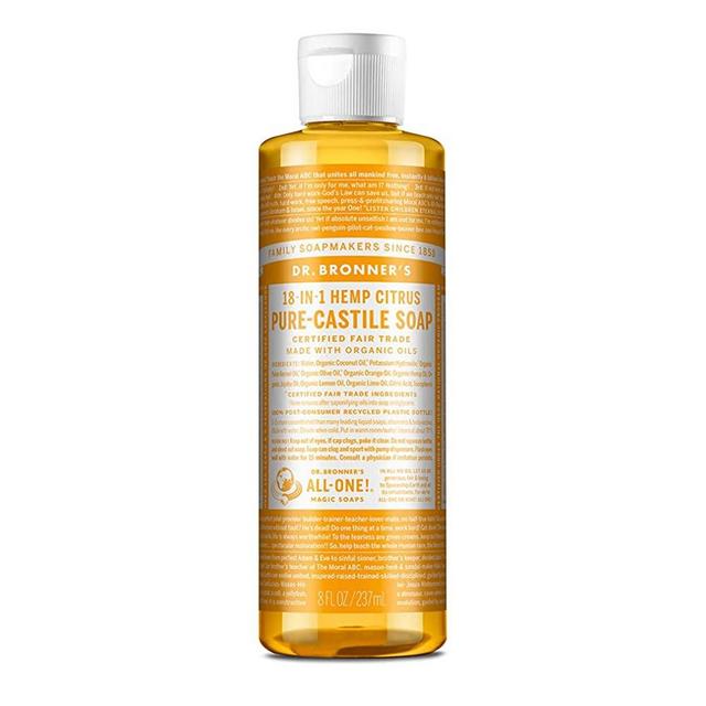 Dr. Bronner’s - Pure-Castile Liquid Soap (Citrus, 8 ounce) - Made with Organic Oils, 18-in-1 Uses: Face, Body, Hair, Laundry, Pets and Dishes, Concentrated, Vegan, Non-GMO