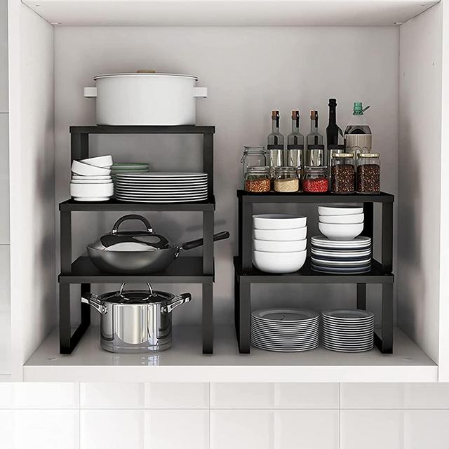 Tinkeep Kitchen Counter Shelf Organizer Countertop Shelf for Kitchen Cupboard Stand Spice Rack Cabinet Storage Rack for Pantry Shelf Desktop Table Storage Rack Metal Plate Middle