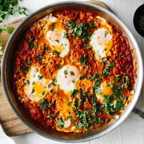 Shakshuka is a dish comprised of a tomato base with eggs and is common throughout Israel. For one of the more famous, try Dr Shakshuka in Old Jaffa (Tel Aviv).