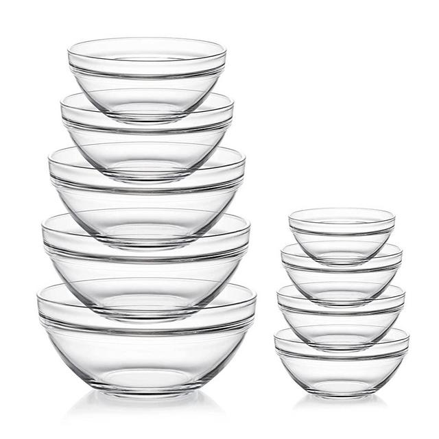 Sweejar Glass Mixing Bowls Set(set of 9),Nesting Bowls for Space Saving Storage,Great for Cooking,Baking,Prepping,Stackable Bowl Set