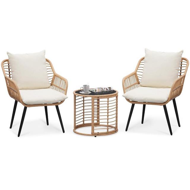 Wonlink 3 Pieces Patio Bistro Set, Outdoor Wicker Chairs Bistro Conversation Sets, All-Weather Ratten Outdoor Patio Furniture Set for Patio, Backyard, Deck