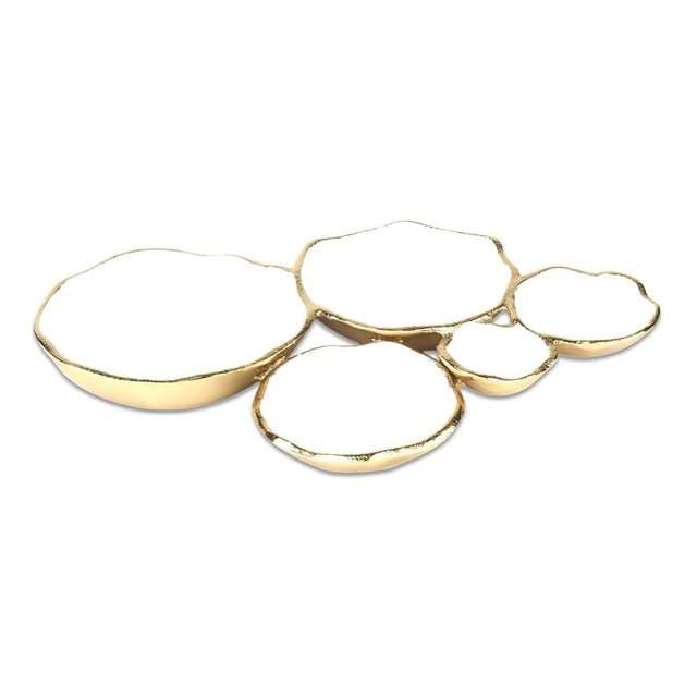 Cruiser’s Caché 14" Cluster of 5 Serving Bowls, Gold with White Enamel