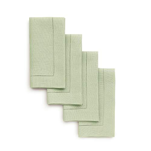 Solino Home Hemstitch Linen Napkins - 20 x 20 Inch, Sage Green Set of 4 European Flax Dinner Napkins - Machine Washable Classic Hemstitch - Natural Fabric, Handcrafted with Mitered Corner
