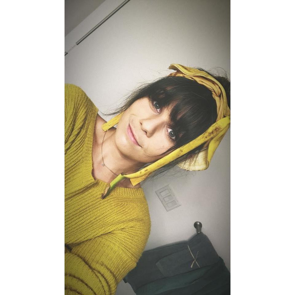Mario Kart themed Halloween, Jeremy baked a banana peel and helped glue it to my head