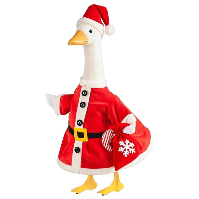 Lodaxu Christmas Santa Porch Goose Outfit for Large 23" High Cement or Plastic Goose Statue, Yard Goose Cloths with Snowflake Gift Bag and Christmas Hat Decor for Outdoor Lawn Gaden Patio