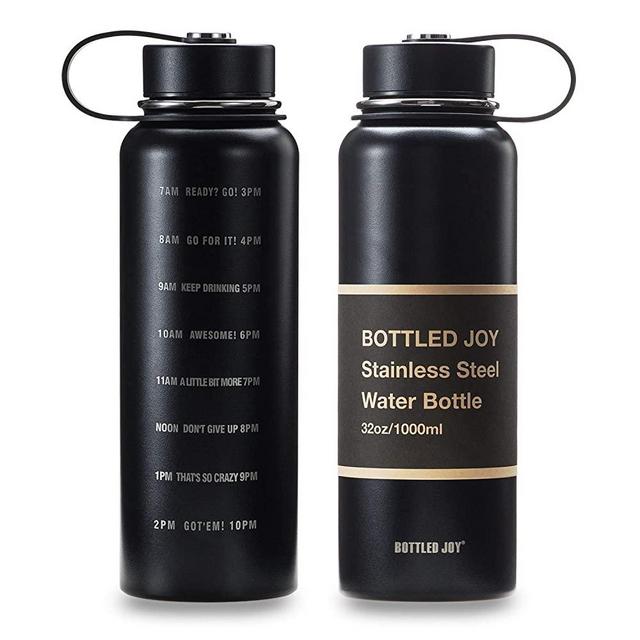 BOTTLED JOY Stainless Steel Water Bottle with Straw Lid, BPA Free 32oz/ Half Gallon/Gallon Large Water Bottle Dual Lid Vacuum Insulated BPA-Free Metal Thermos Mug for Camping Workouts and Outdoor