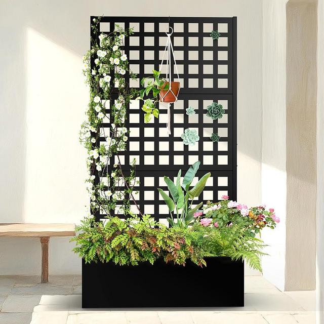 TUYOHW Metal Planter Box with Trellis Raised Garden Bed - 71"x35"x16", Trellis Privacy Screen for Climbing Plants, Vegetables, Vines