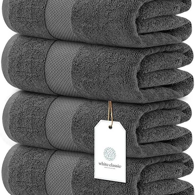 White Classic Luxury Cotton Bath Towels Large - | Highly Absorbent Hotel spa Collection Bathroom Towel | 27x54 Inch | Set of 4 (Cool Gray, 4)