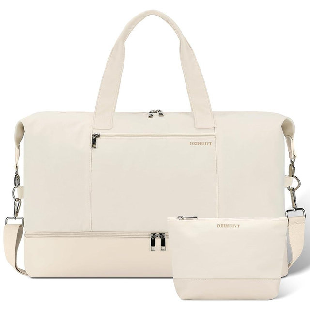 GAYUAPEIA Women's Weekender bag Travel Duffel Bag with Shoe Compartment 21-inch Airline-Approved Carry-On, 2-Piece Overnight Bag Set Personal Item Luggage