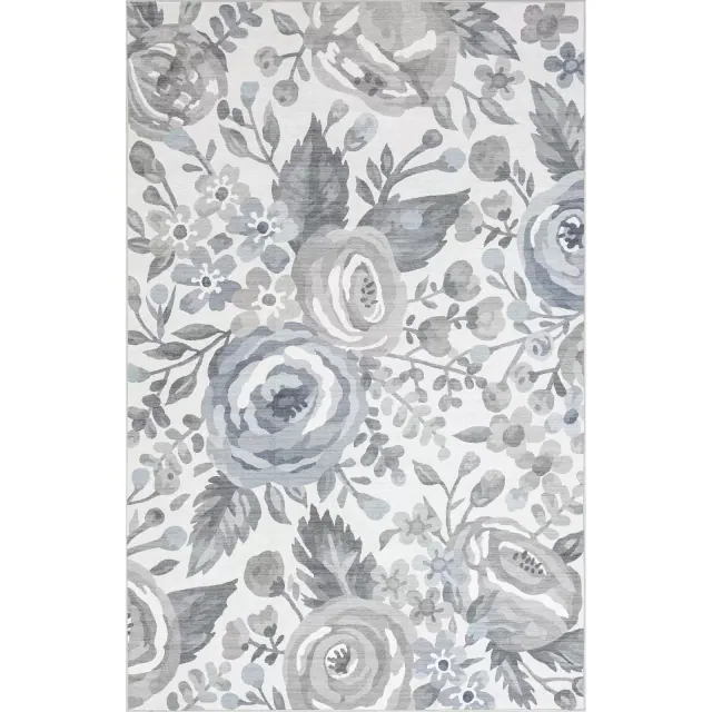 Nuloom Tiffani Floral & Paisley 4x6 Spill Proof Machine Washable Indoor Area Rug for Living Room Bedroom Dining Room Kitchen, Light Grey/Ivory
