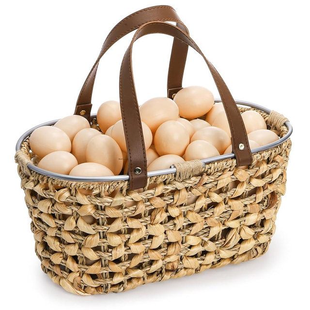 Goaste Egg Collecting Basket with Handle, 13 Inch Chicken Egg Storage Baskets, Handwoven Eggs Container for Gathering Fresh Eggs, Vintage Countertop Fruit Holder for Easter, Harvest, Kitchen