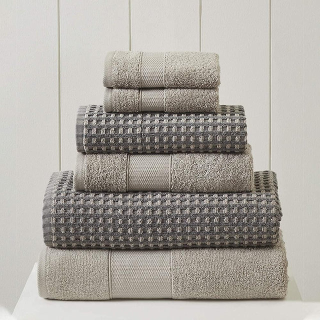 Amrapur Overseas 6-Piece Yarn Dyed Cobblestone Jacquard Towel Set, Charcoal