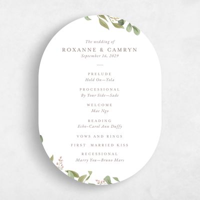 White Oval Wedding Program - Orphne