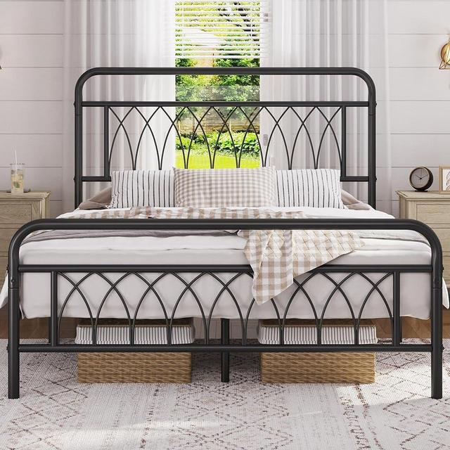 Yaheetech Queen Size Bed Frame Metal Platform Bed with Petal Accented Headboard/Footboard/14.4 Inch Under Bed Storage/No Box Spring Needed,Black