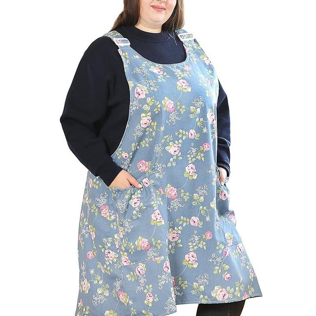 Big Plus Size Aprons for Women with Pockets Cotton Linen Baking Kitchen Cooking