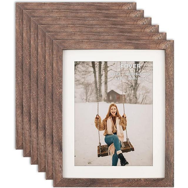 FOREV 8x10 Picture Frames Set of 6 Rustic Wood Grain Photo Frame for Gallery Wall Mounting or Tabletop Display